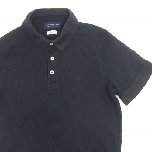 JACK & JONES Mens Blue Cotton Polo Size L Collared Button