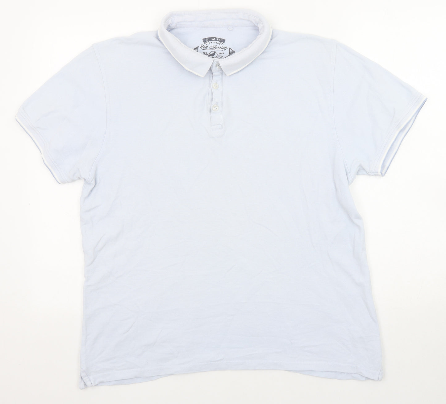 Red Herring Mens Blue Cotton Polo Size L Collared Button