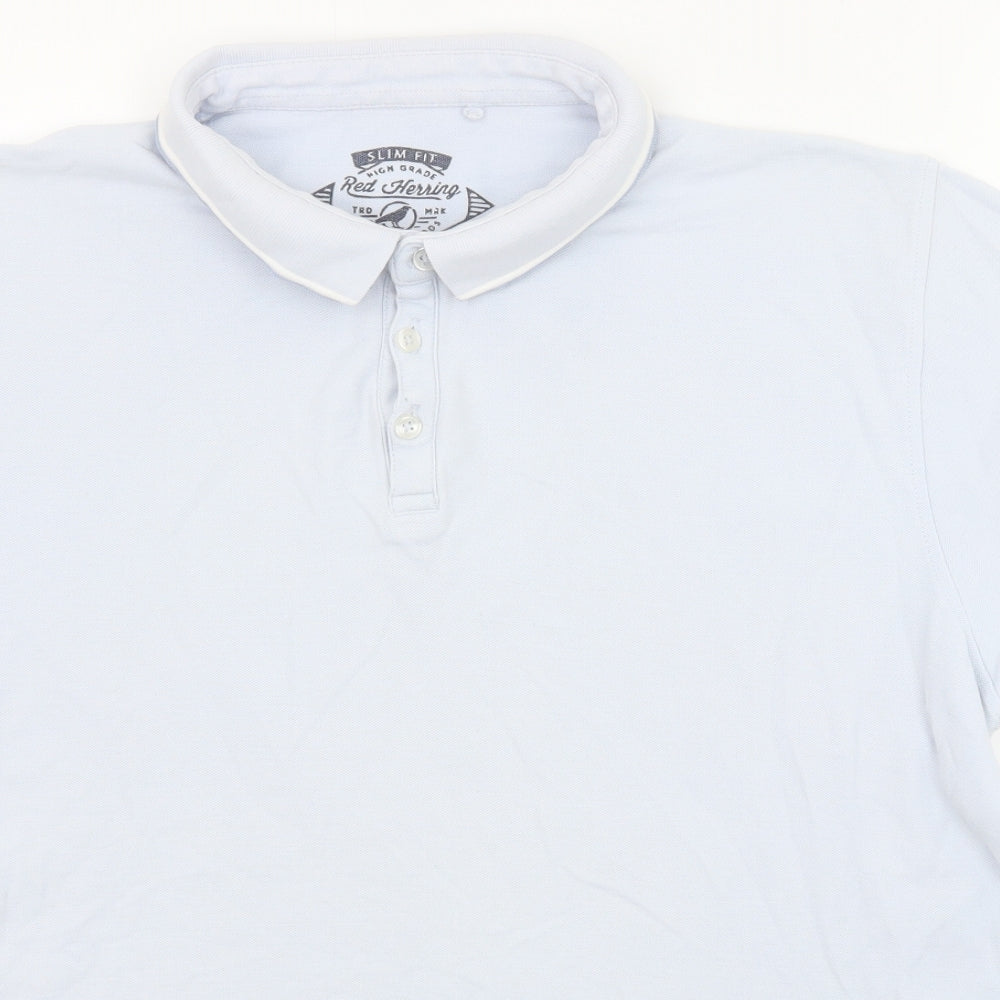 Red Herring Mens Blue Cotton Polo Size L Collared Button