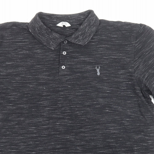 NEXT Mens Black Cotton Polo Size L Collared Button