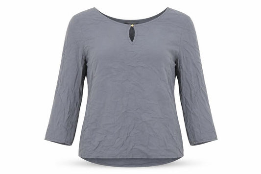Front view of Vero Moda women’s grey viscose basic blouse, size S, boat neck