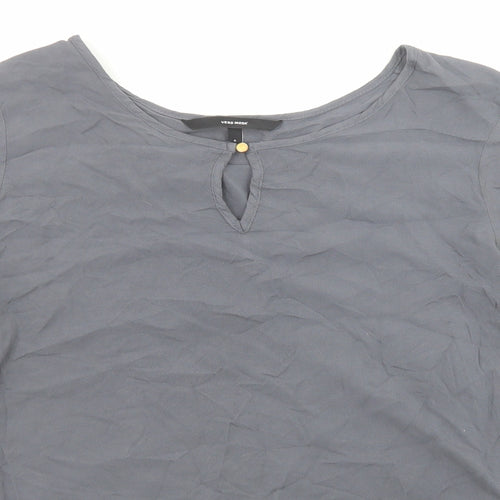 VERO MODA Womens Grey Viscose Basic Blouse Size S Boat Neck