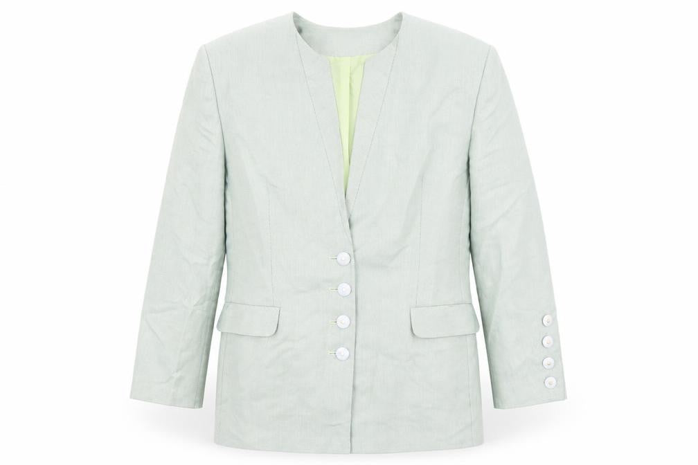 Front view of Rio women’s green viscose jacket suit jacket, size UK 12
