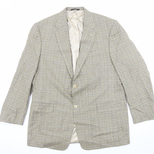 Hart Schaffner Marx Mens Beige Plaid Polyester Jacket Blazer Size 44 Regular
