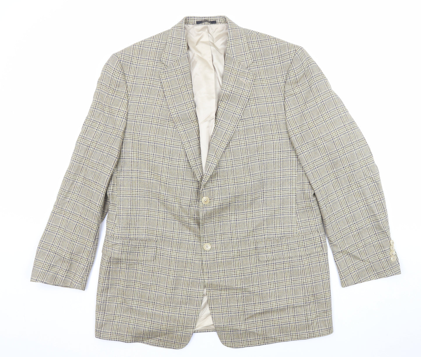 Hart Schaffner Marx Mens Beige Plaid Polyester Jacket Blazer Size 44 Regular