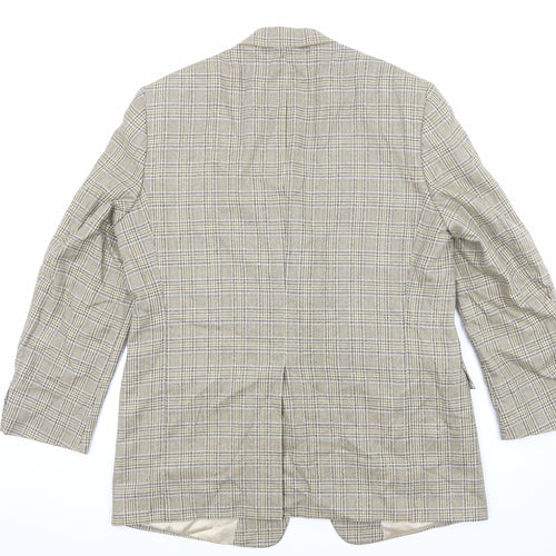 Hart Schaffner Marx Mens Beige Plaid Polyester Jacket Blazer Size 44 Regular