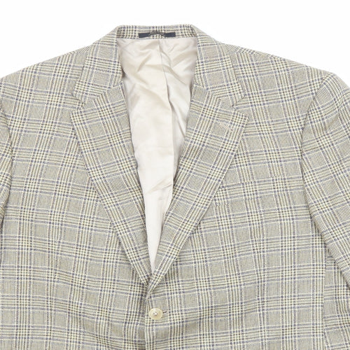 Hart Schaffner Marx Mens Beige Plaid Polyester Jacket Blazer Size 44 Regular