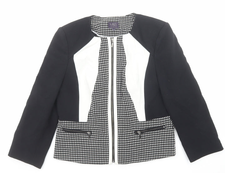 Marks and Spencer Womens Black Geometric Jacket Size 10 Zip