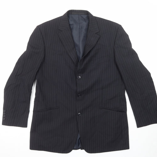 Marks and Spencer Mens Black Striped Polyester Jacket Suit Jacket Size 42 Regular