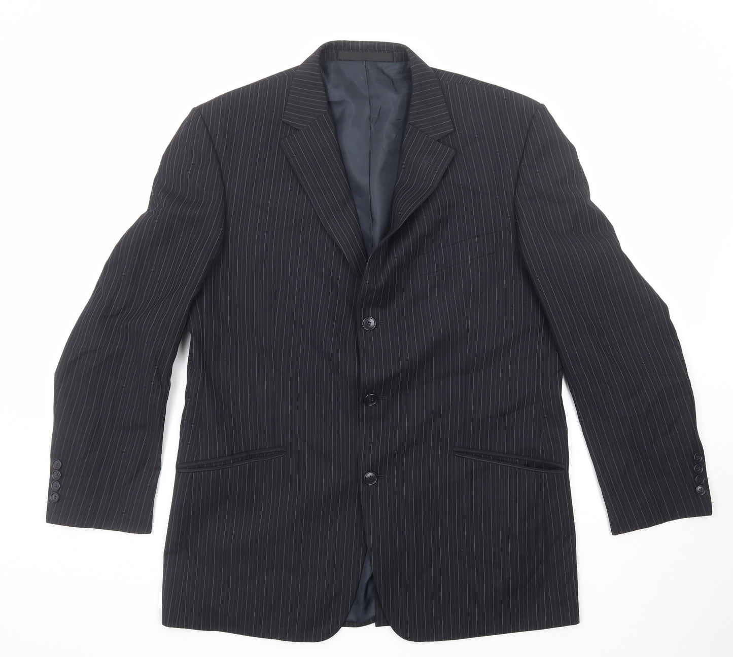 Marks and Spencer Mens Black Striped Polyester Jacket Suit Jacket Size 42 Regular