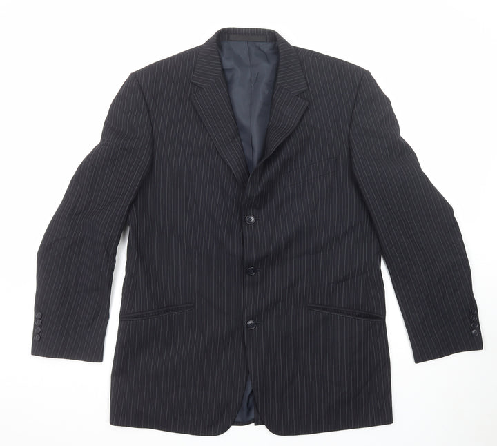 Marks and Spencer Mens Black Striped Polyester Jacket Suit Jacket Size 42 Regular