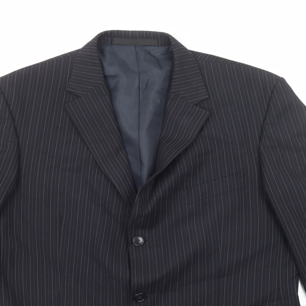 Marks and Spencer Mens Black Striped Polyester Jacket Suit Jacket Size 42 Regular