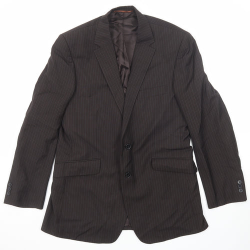 Burton Mens Brown Striped Polyester Jacket Suit Jacket Size 40 Regular