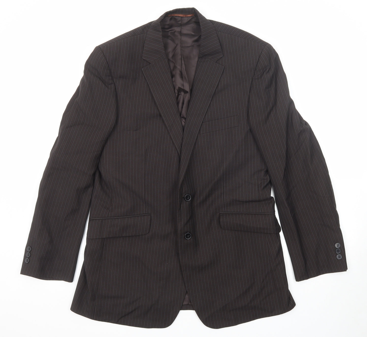 Burton Mens Brown Striped Polyester Jacket Suit Jacket Size 40 Regular