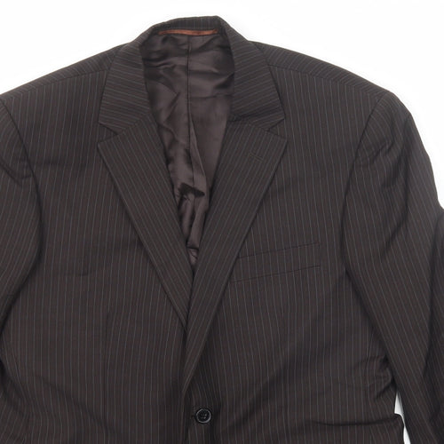 Burton Mens Brown Striped Polyester Jacket Suit Jacket Size 40 Regular