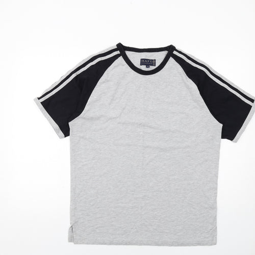 Haft Mens Grey Cotton T-Shirt Size M Round Neck