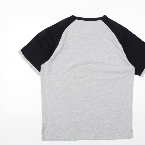 Haft Mens Grey Cotton T-Shirt Size M Round Neck