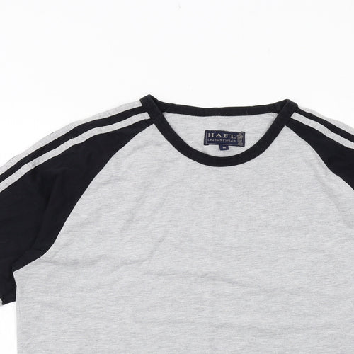 Haft Mens Grey Cotton T-Shirt Size M Round Neck
