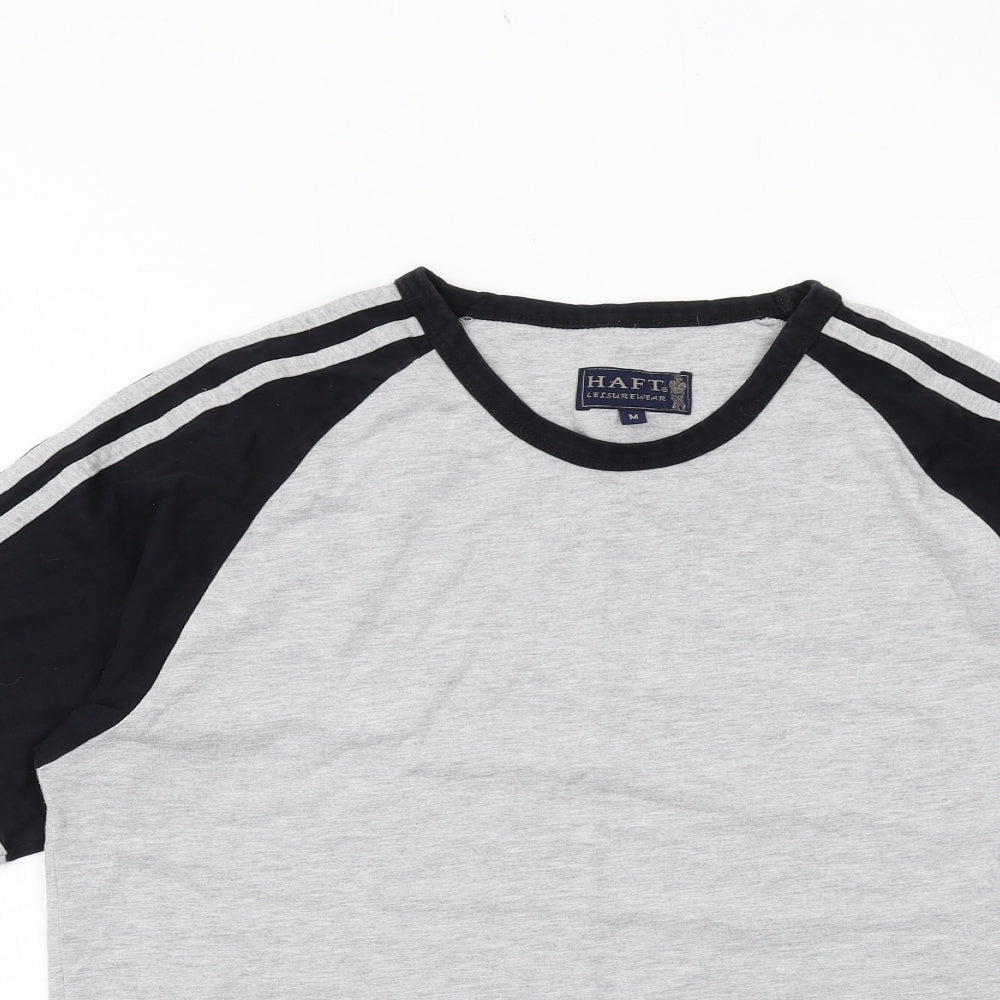 Haft Mens Grey Cotton T-Shirt Size M Round Neck