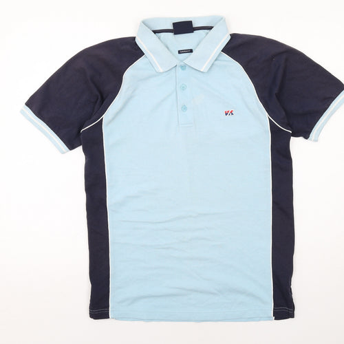 Cutter & Buck Mens Blue Colourblock Cotton Polo Size M Collared Button
