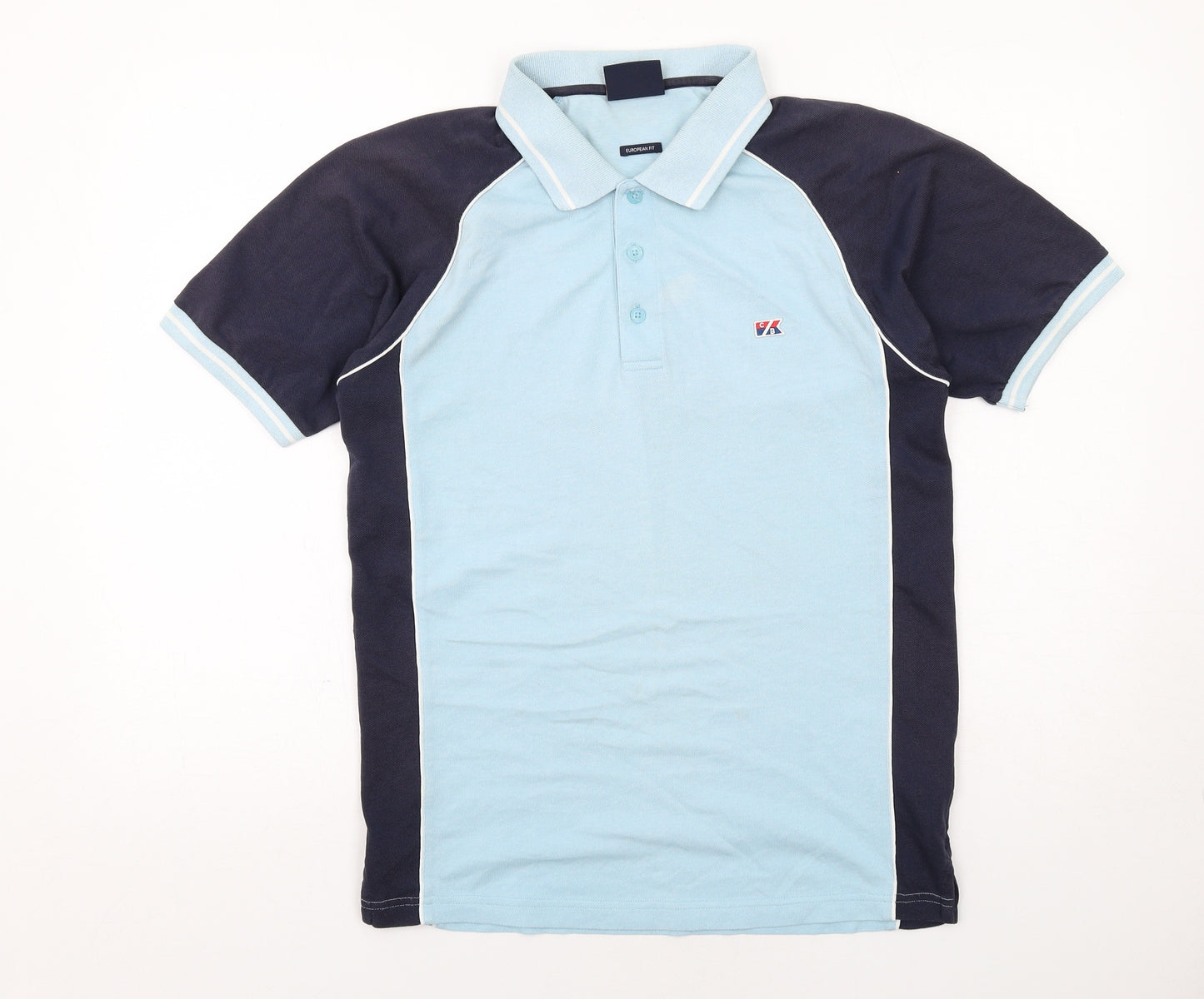 Cutter & Buck Mens Blue Colourblock Cotton Polo Size M Collared Button