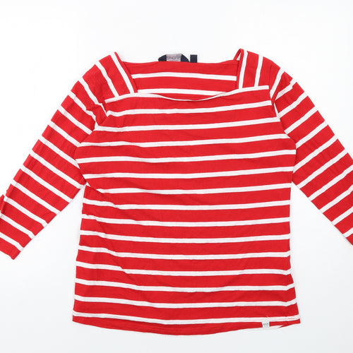 Regatta Womens Red Striped Cotton Basic Blouse Size 16 Square Neck