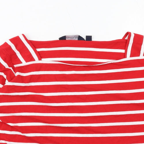 Regatta Womens Red Striped Cotton Basic Blouse Size 16 Square Neck