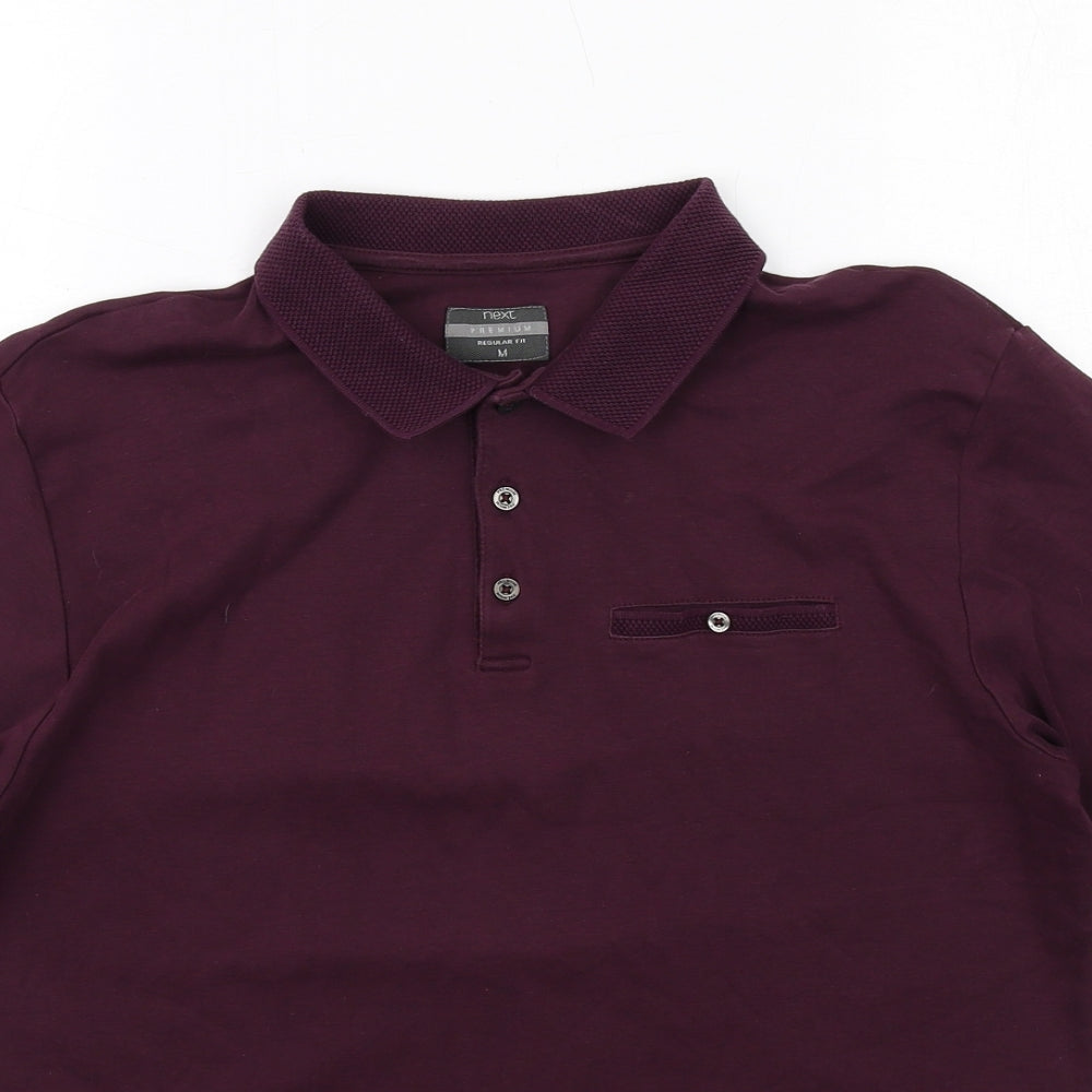 NEXT Mens Purple Cotton Polo Size M Collared Button