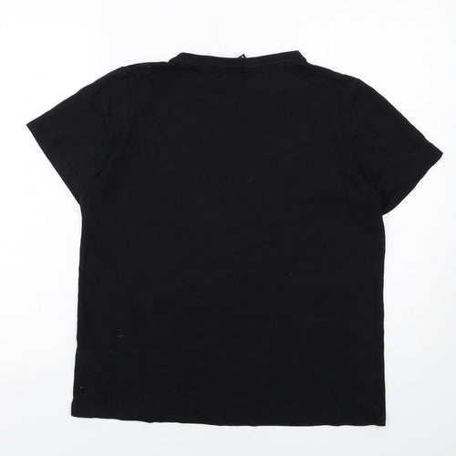 New Look Womens Black Cotton Basic T-Shirt Size 14 Round Neck - Face Print