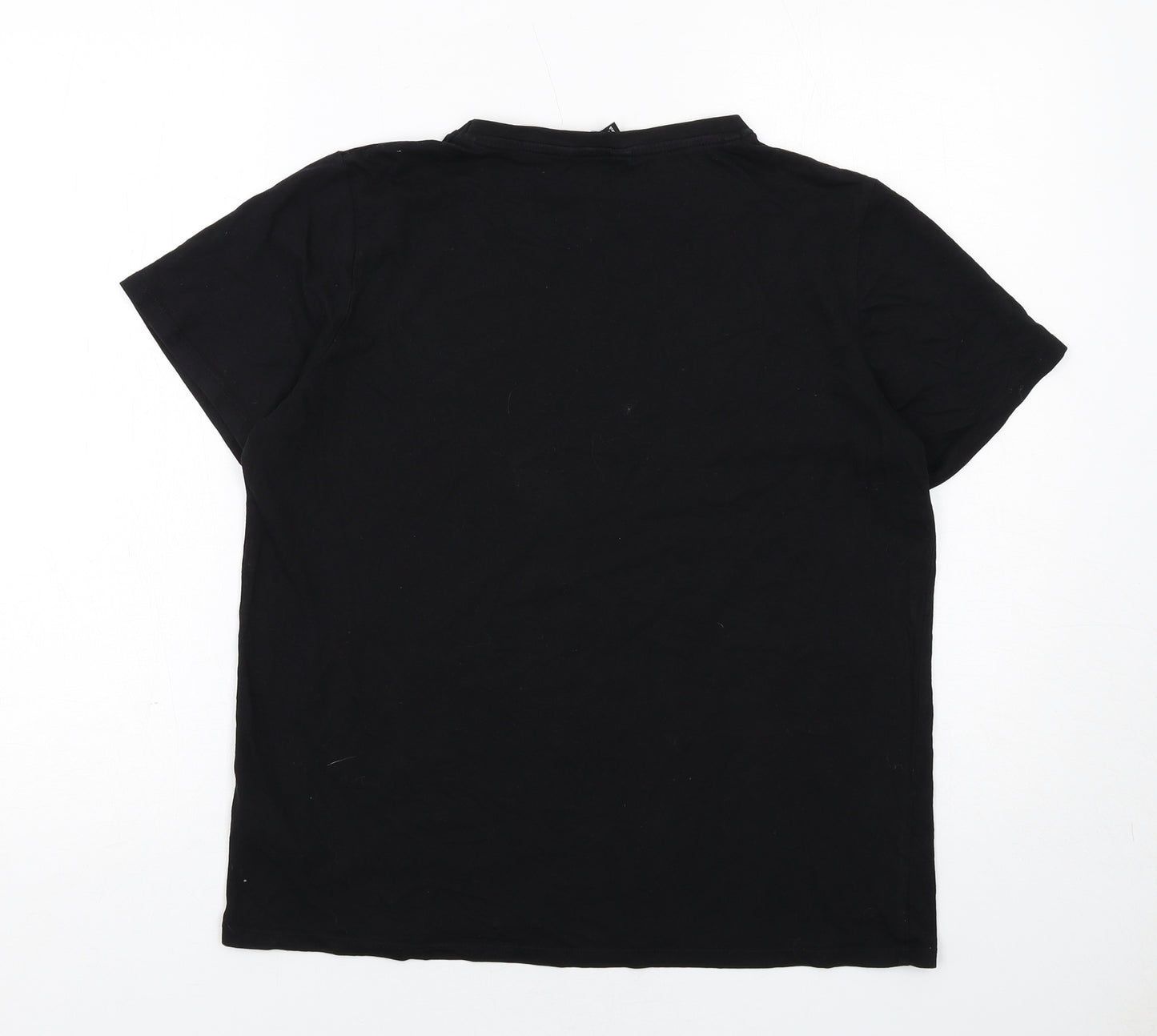 New Look Womens Black Cotton Basic T-Shirt Size 14 Round Neck - Face Print