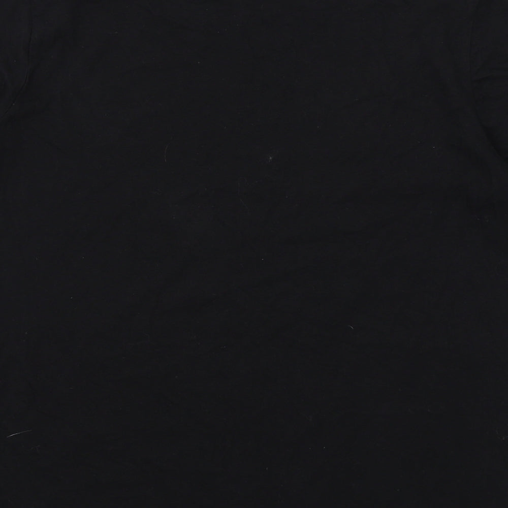 New Look Womens Black Cotton Basic T-Shirt Size 14 Round Neck - Face Print