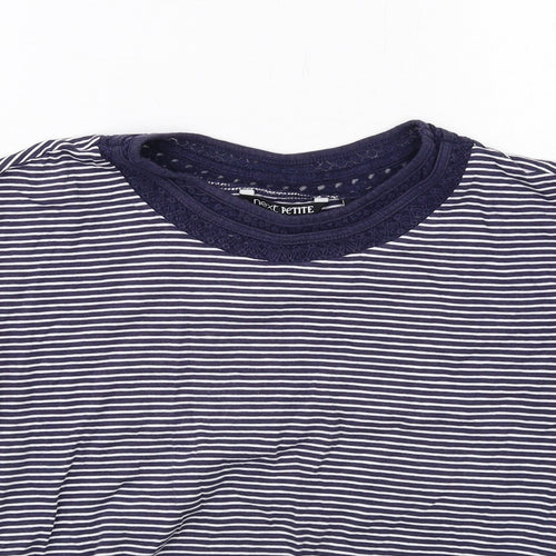 NEXT Womens Blue Striped Cotton Basic T-Shirt Size 8 Round Neck