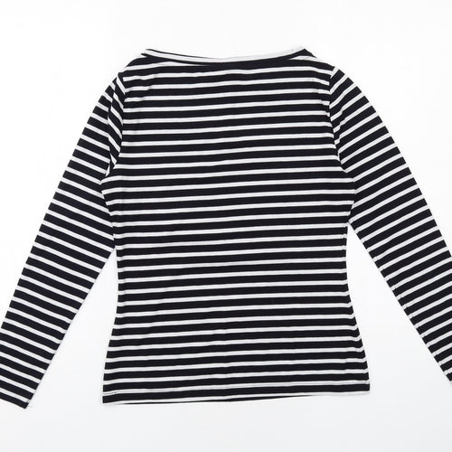 ASOS Womens Black Striped Polyester Basic T-Shirt Size 8 Round Neck