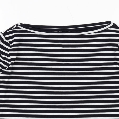 ASOS Womens Black Striped Polyester Basic T-Shirt Size 8 Round Neck