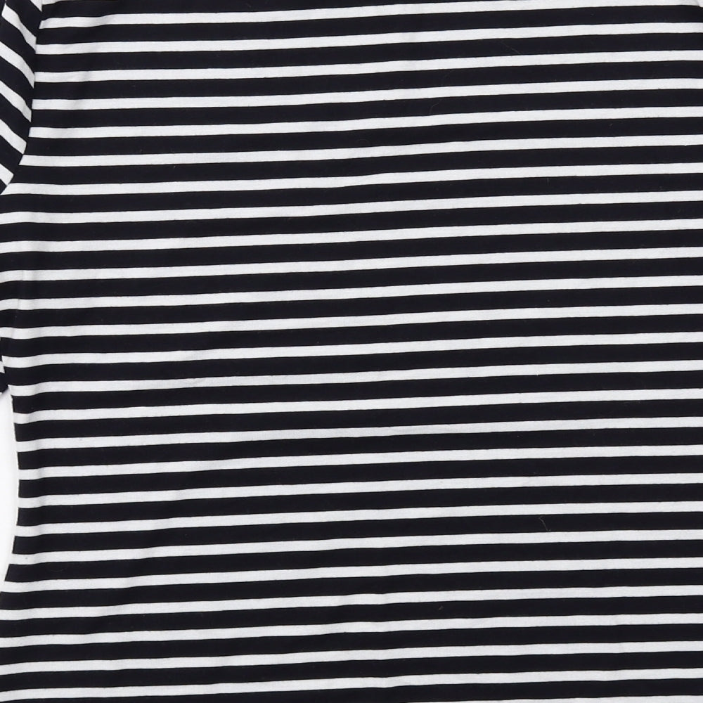 ASOS Womens Black Striped Polyester Basic T-Shirt Size 8 Round Neck