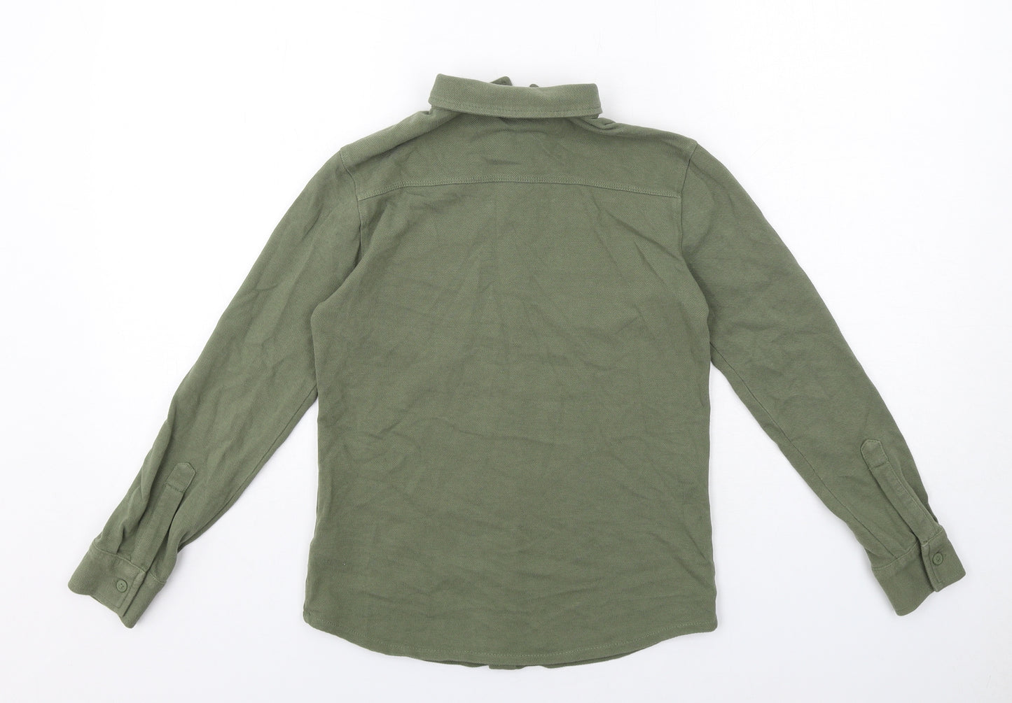 Marks and Spencer Girls Green Cotton Basic Button-Up Size 9-10 Years Collared Button