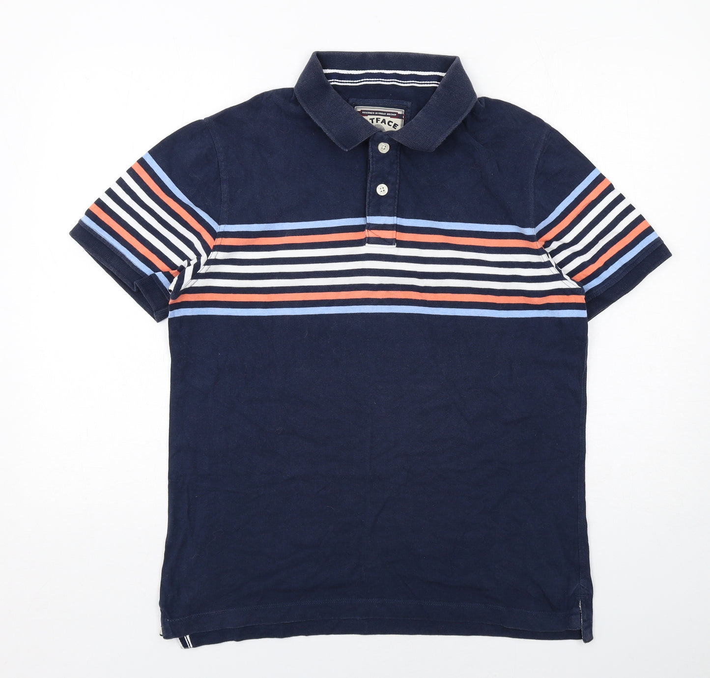 Fat Face Mens Blue Striped Cotton Polo Size L Collared Button