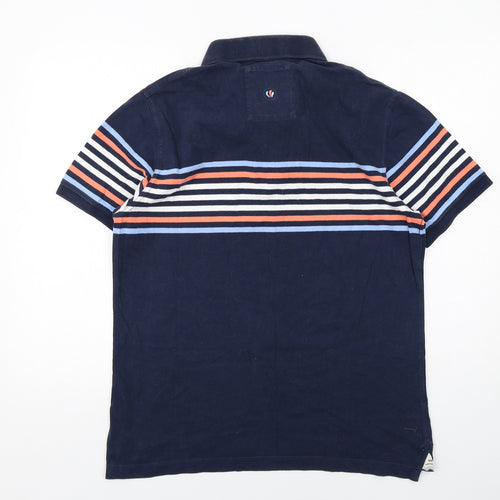 Fat Face Mens Blue Striped Cotton Polo Size L Collared Button