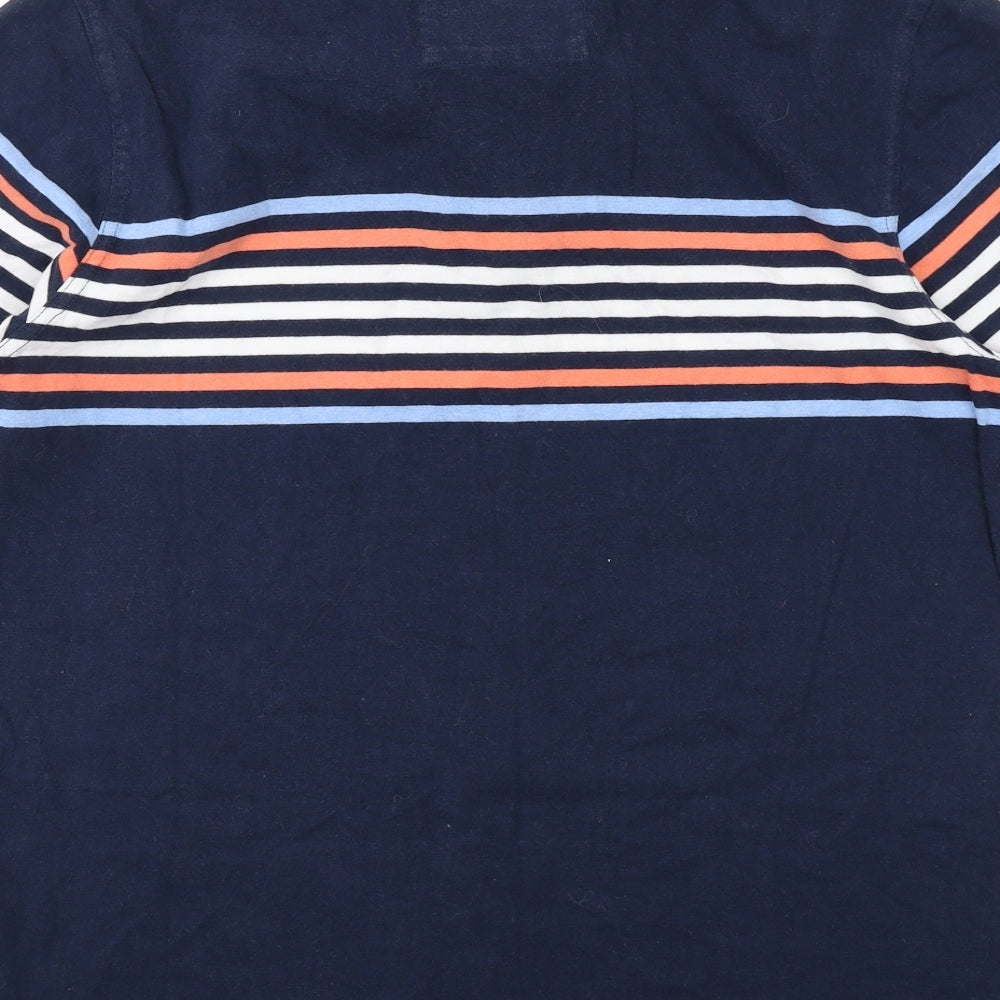 Fat Face Mens Blue Striped Cotton Polo Size L Collared Button