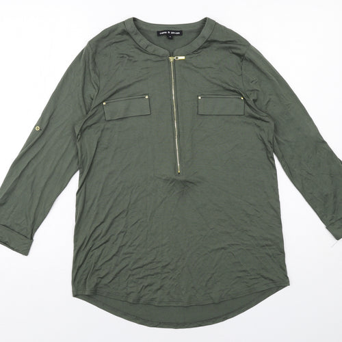 Cable & Gauge Womens Green Viscose Basic Blouse Size M V-Neck