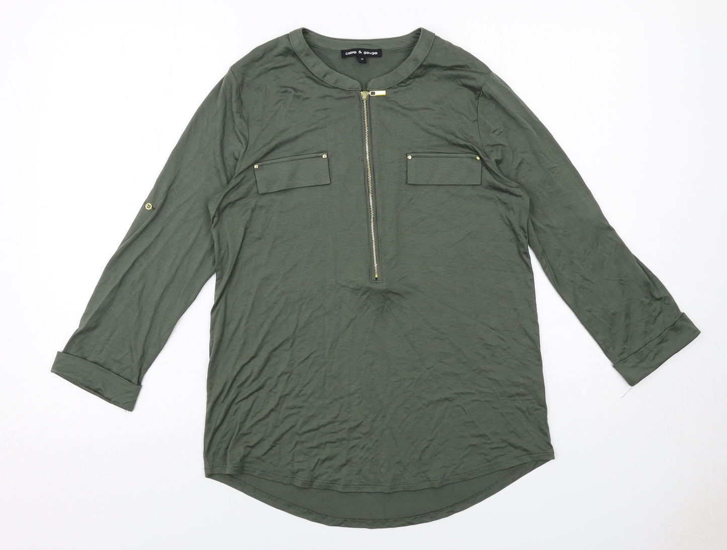 Cable & Gauge Womens Green Viscose Basic Blouse Size M V-Neck