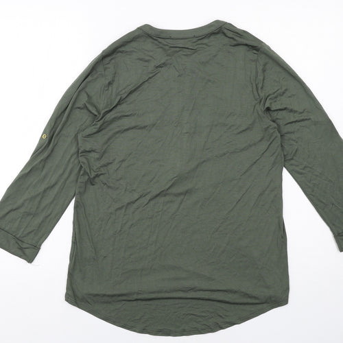 Cable & Gauge Womens Green Viscose Basic Blouse Size M V-Neck