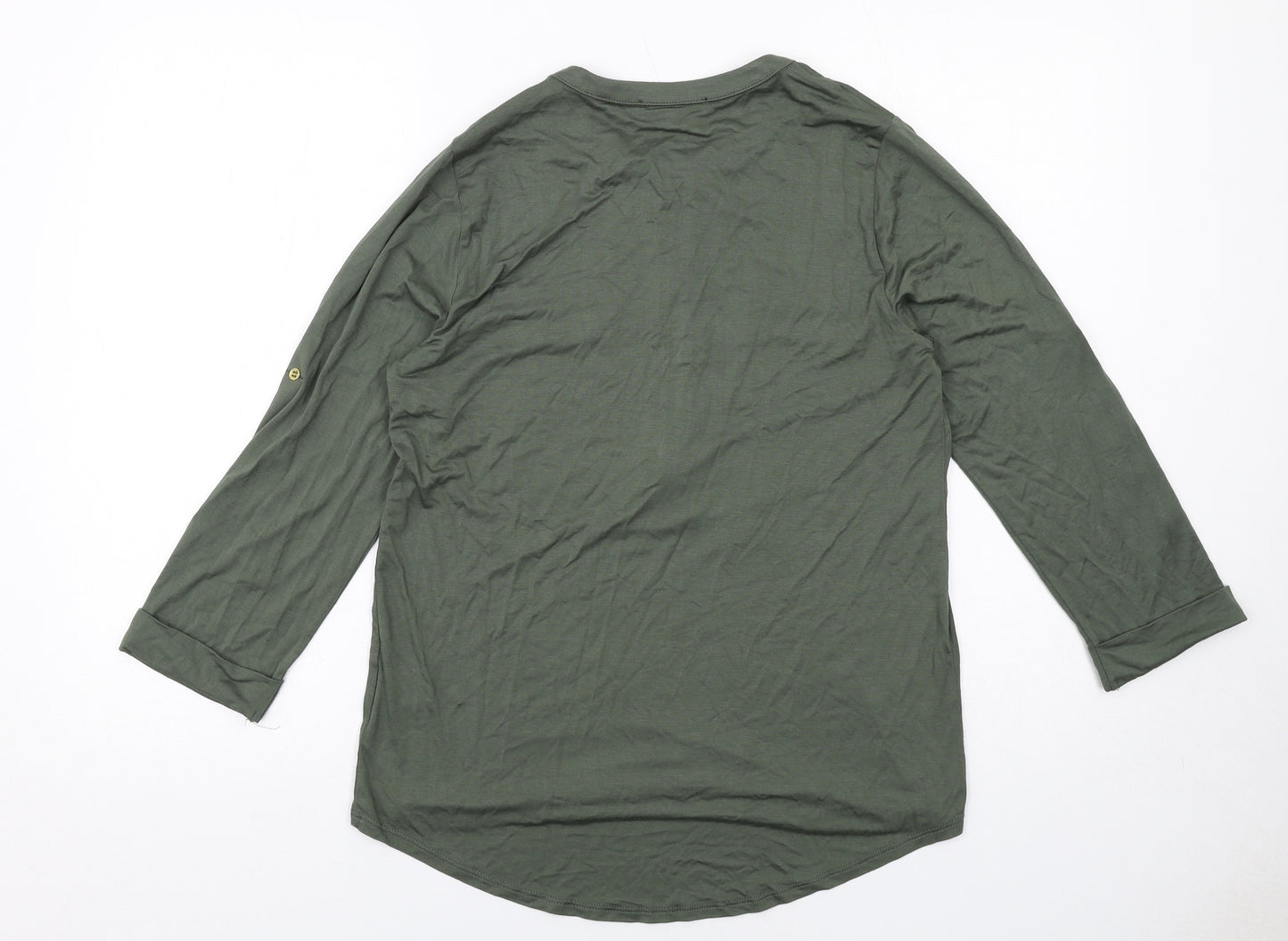 Cable & Gauge Womens Green Viscose Basic Blouse Size M V-Neck