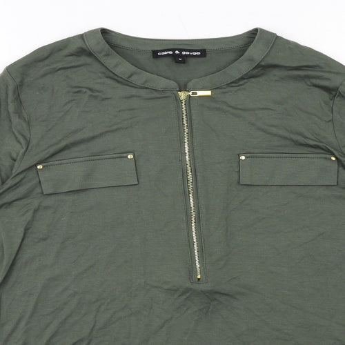 Cable & Gauge Womens Green Viscose Basic Blouse Size M V-Neck