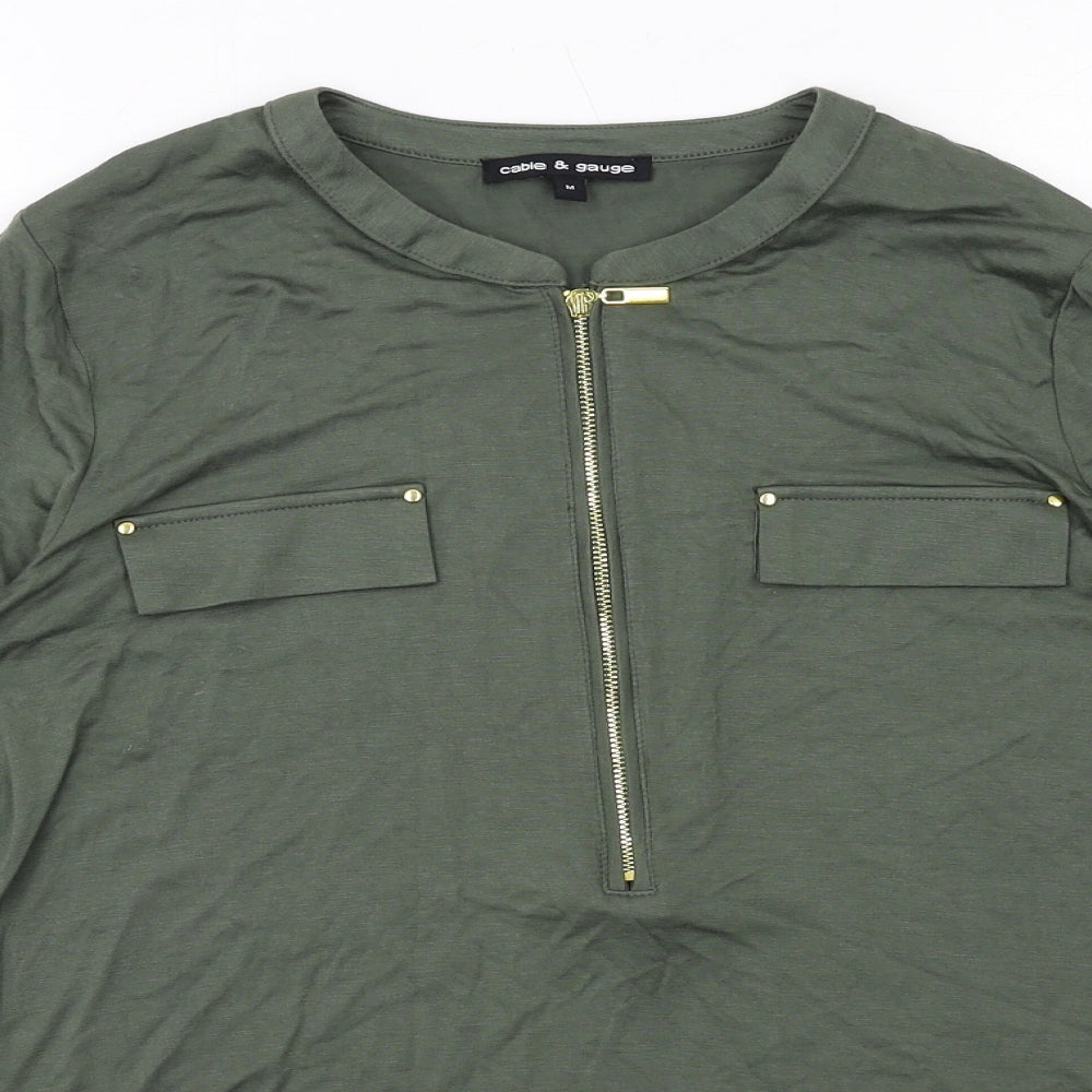 Cable & Gauge Womens Green Viscose Basic Blouse Size M V-Neck