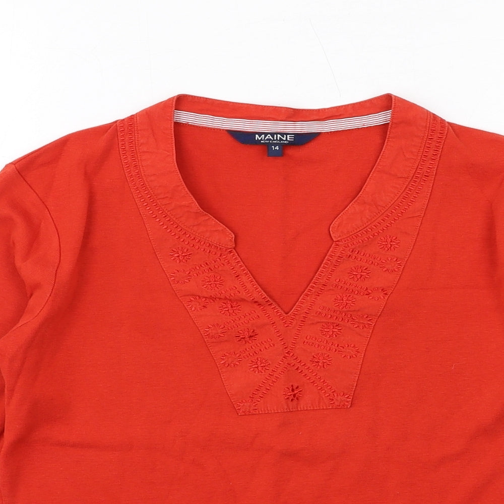 Maine Womens Red Cotton Basic Blouse Size 14 V-Neck