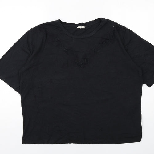 Hush Womens Black Cotton Basic T-Shirt Size XL Round Neck