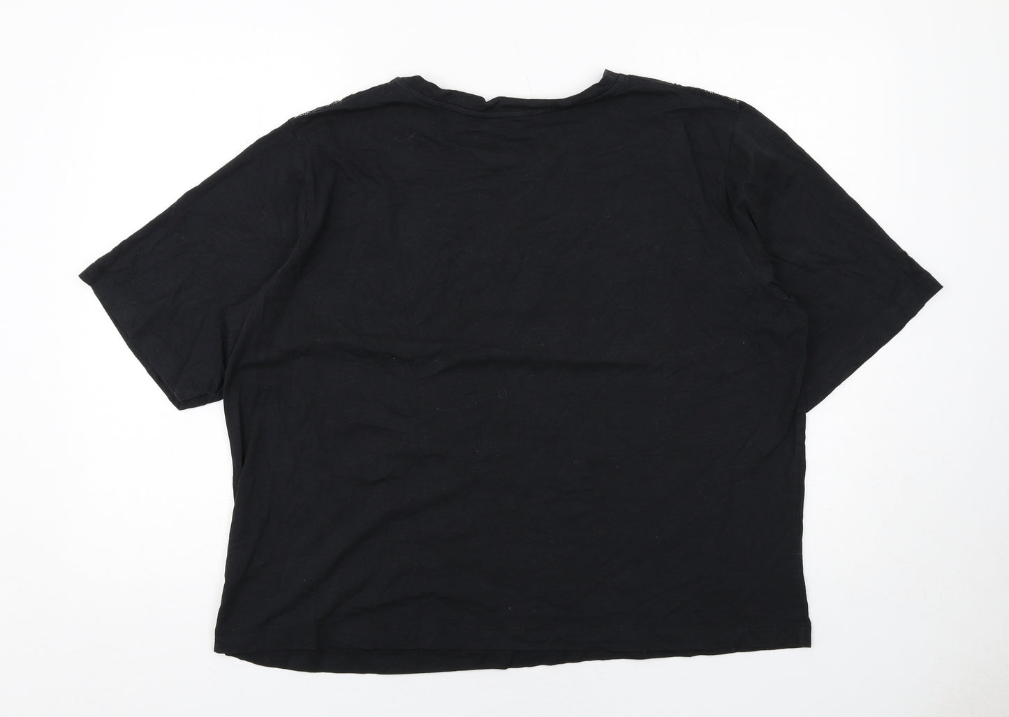 Hush Womens Black Cotton Basic T-Shirt Size XL Round Neck