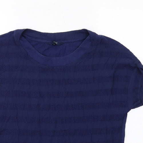 NEXT Womens Blue Striped Viscose Basic Blouse Size 16 Round Neck