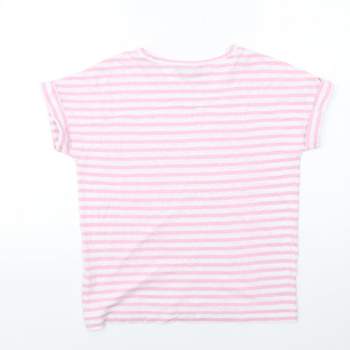 Marks and Spencer Womens Pink Striped Cotton Basic T-Shirt Size 10 Round Neck
